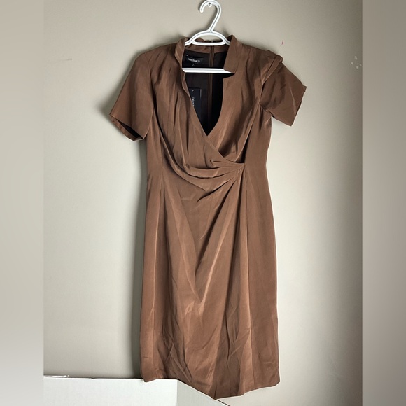 Lafayette 148 Brown Short Sleeve Wrap Sheath Dress - Picture 2 of 5